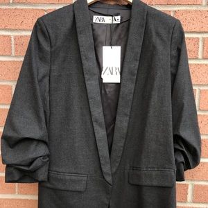 ZARA Charcoal grey 3/4 sleeve long blazer